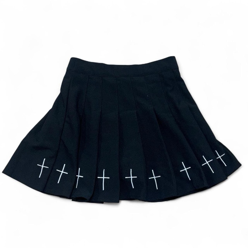 Black Pleated Skirt skort with Cross Detailing